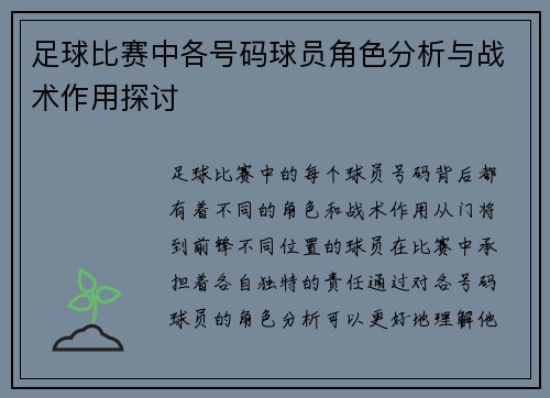 足球比赛中各号码球员角色分析与战术作用探讨